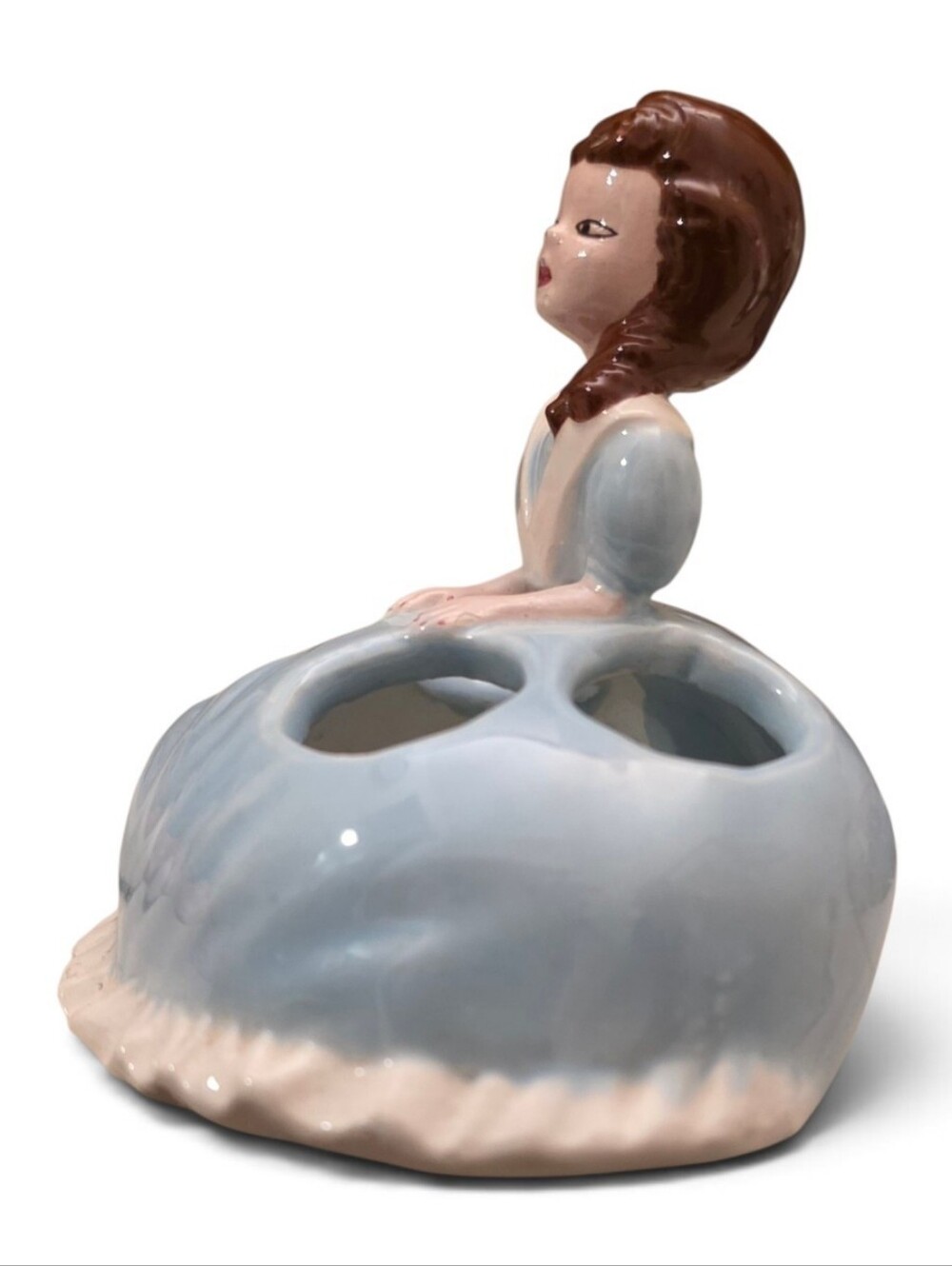 Vintage Lipstick Holder Ceramic Belle Lady In Blue Dress Holds 4 Lipsticks 1969 - Picture 2 of 5